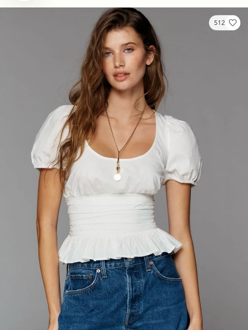 Anthropologie White Puff-Sleeve Peplum Blouse